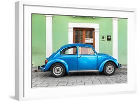 ¡Viva Mexico! Collection - The Blue VW Beetle Car with Green Street Wall-Philippe Hugonnard-Framed Photographic Print