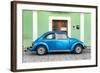 ¡Viva Mexico! Collection - The Blue VW Beetle Car with Green Street Wall-Philippe Hugonnard-Framed Photographic Print