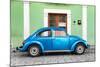 ¡Viva Mexico! Collection - The Blue VW Beetle Car with Green Street Wall-Philippe Hugonnard-Mounted Photographic Print
