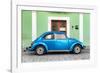 ¡Viva Mexico! Collection - The Blue VW Beetle Car with Green Street Wall-Philippe Hugonnard-Framed Photographic Print