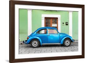 ¡Viva Mexico! Collection - The Blue VW Beetle Car with Green Street Wall-Philippe Hugonnard-Framed Photographic Print