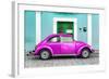 ¡Viva Mexico! Collection - The Deep Pink VW Beetle Car with Turquoise Street Wall-Philippe Hugonnard-Framed Photographic Print