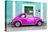 ¡Viva Mexico! Collection - The Deep Pink VW Beetle Car with Turquoise Street Wall-Philippe Hugonnard-Stretched Canvas