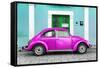 ¡Viva Mexico! Collection - The Deep Pink VW Beetle Car with Turquoise Street Wall-Philippe Hugonnard-Framed Stretched Canvas