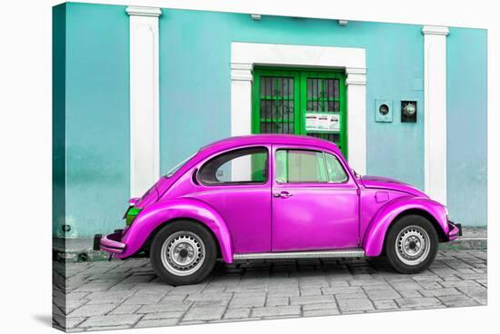 ¡Viva Mexico! Collection - The Deep Pink VW Beetle Car with Turquoise Street Wall-Philippe Hugonnard-Stretched Canvas