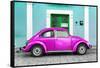 ¡Viva Mexico! Collection - The Deep Pink VW Beetle Car with Turquoise Street Wall-Philippe Hugonnard-Framed Stretched Canvas