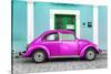 ¡Viva Mexico! Collection - The Deep Pink VW Beetle Car with Turquoise Street Wall-Philippe Hugonnard-Stretched Canvas