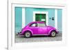 ¡Viva Mexico! Collection - The Deep Pink VW Beetle Car with Turquoise Street Wall-Philippe Hugonnard-Framed Photographic Print