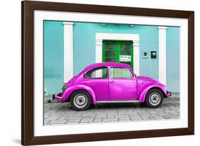 ¡Viva Mexico! Collection - The Deep Pink VW Beetle Car with Turquoise Street Wall-Philippe Hugonnard-Framed Photographic Print