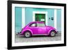 ¡Viva Mexico! Collection - The Deep Pink VW Beetle Car with Turquoise Street Wall-Philippe Hugonnard-Framed Photographic Print