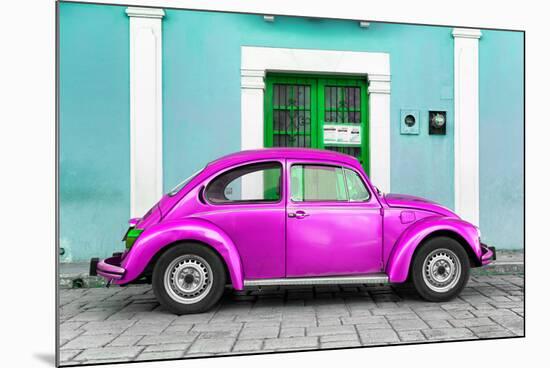 ¡Viva Mexico! Collection - The Deep Pink VW Beetle Car with Turquoise Street Wall-Philippe Hugonnard-Mounted Photographic Print