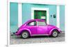 ¡Viva Mexico! Collection - The Deep Pink VW Beetle Car with Turquoise Street Wall-Philippe Hugonnard-Framed Photographic Print