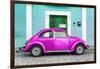 ¡Viva Mexico! Collection - The Deep Pink VW Beetle Car with Turquoise Street Wall-Philippe Hugonnard-Framed Photographic Print