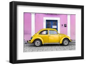 ¡Viva Mexico! Collection - The Gold VW Beetle Car with Light Pink Street Wall-Philippe Hugonnard-Framed Photographic Print