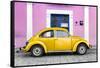 ¡Viva Mexico! Collection - The Gold VW Beetle Car with Light Pink Street Wall-Philippe Hugonnard-Framed Stretched Canvas