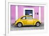 ¡Viva Mexico! Collection - The Gold VW Beetle Car with Light Pink Street Wall-Philippe Hugonnard-Framed Photographic Print