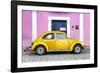 ¡Viva Mexico! Collection - The Gold VW Beetle Car with Light Pink Street Wall-Philippe Hugonnard-Framed Photographic Print