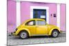 ¡Viva Mexico! Collection - The Gold VW Beetle Car with Light Pink Street Wall-Philippe Hugonnard-Mounted Photographic Print