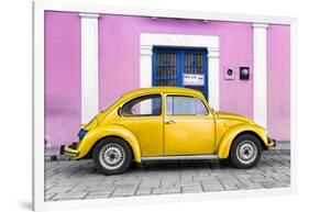 ¡Viva Mexico! Collection - The Gold VW Beetle Car with Light Pink Street Wall-Philippe Hugonnard-Framed Photographic Print