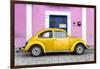 ¡Viva Mexico! Collection - The Gold VW Beetle Car with Light Pink Street Wall-Philippe Hugonnard-Framed Photographic Print