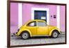 ¡Viva Mexico! Collection - The Gold VW Beetle Car with Light Pink Street Wall-Philippe Hugonnard-Framed Photographic Print