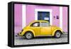 ¡Viva Mexico! Collection - The Gold VW Beetle Car with Light Pink Street Wall-Philippe Hugonnard-Framed Stretched Canvas