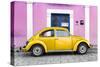 ¡Viva Mexico! Collection - The Gold VW Beetle Car with Light Pink Street Wall-Philippe Hugonnard-Stretched Canvas