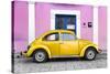 ¡Viva Mexico! Collection - The Gold VW Beetle Car with Light Pink Street Wall-Philippe Hugonnard-Stretched Canvas