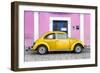 ¡Viva Mexico! Collection - The Gold VW Beetle Car with Light Pink Street Wall-Philippe Hugonnard-Framed Photographic Print