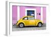 ¡Viva Mexico! Collection - The Gold VW Beetle Car with Light Pink Street Wall-Philippe Hugonnard-Framed Photographic Print