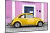 ¡Viva Mexico! Collection - The Gold VW Beetle Car with Light Pink Street Wall-Philippe Hugonnard-Mounted Photographic Print