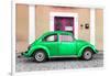 ¡Viva Mexico! Collection - The Green VW Beetle Car with Salmon Street Wall-Philippe Hugonnard-Framed Photographic Print