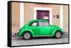 ¡Viva Mexico! Collection - The Green VW Beetle Car with Salmon Street Wall-Philippe Hugonnard-Framed Stretched Canvas