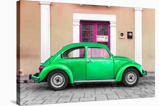 ¡Viva Mexico! Collection - The Green VW Beetle Car with Salmon Street Wall-Philippe Hugonnard-Stretched Canvas