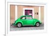 ¡Viva Mexico! Collection - The Green VW Beetle Car with Salmon Street Wall-Philippe Hugonnard-Framed Photographic Print