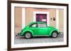 ¡Viva Mexico! Collection - The Green VW Beetle Car with Salmon Street Wall-Philippe Hugonnard-Framed Photographic Print