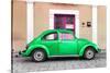 ¡Viva Mexico! Collection - The Green VW Beetle Car with Salmon Street Wall-Philippe Hugonnard-Stretched Canvas