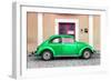 ¡Viva Mexico! Collection - The Green VW Beetle Car with Salmon Street Wall-Philippe Hugonnard-Framed Photographic Print