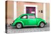 ¡Viva Mexico! Collection - The Green VW Beetle Car with Salmon Street Wall-Philippe Hugonnard-Stretched Canvas