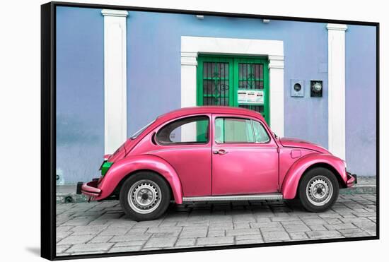 ¡Viva Mexico! Collection - The Hot Pink VW Beetle Car with Powder Blue Street Wall-Philippe Hugonnard-Framed Stretched Canvas