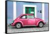 ¡Viva Mexico! Collection - The Hot Pink VW Beetle Car with Powder Blue Street Wall-Philippe Hugonnard-Framed Stretched Canvas