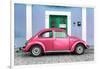 ¡Viva Mexico! Collection - The Hot Pink VW Beetle Car with Powder Blue Street Wall-Philippe Hugonnard-Framed Photographic Print