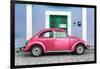 ¡Viva Mexico! Collection - The Hot Pink VW Beetle Car with Powder Blue Street Wall-Philippe Hugonnard-Framed Photographic Print