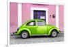 ¡Viva Mexico! Collection - The Kelly Green VW Beetle Car with Light Pink Street Wall-Philippe Hugonnard-Framed Photographic Print