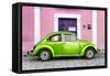 ¡Viva Mexico! Collection - The Kelly Green VW Beetle Car with Light Pink Street Wall-Philippe Hugonnard-Framed Stretched Canvas