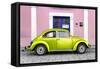 ¡Viva Mexico! Collection - The Lime Green VW Beetle Car with Light Pink Street Wall-Philippe Hugonnard-Framed Stretched Canvas