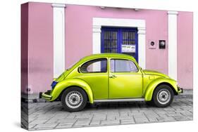 ¡Viva Mexico! Collection - The Lime Green VW Beetle Car with Light Pink Street Wall-Philippe Hugonnard-Stretched Canvas