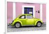 ¡Viva Mexico! Collection - The Lime Green VW Beetle Car with Light Pink Street Wall-Philippe Hugonnard-Framed Photographic Print