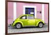 ¡Viva Mexico! Collection - The Lime Green VW Beetle Car with Light Pink Street Wall-Philippe Hugonnard-Framed Photographic Print