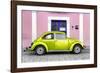 ¡Viva Mexico! Collection - The Lime Green VW Beetle Car with Light Pink Street Wall-Philippe Hugonnard-Framed Photographic Print